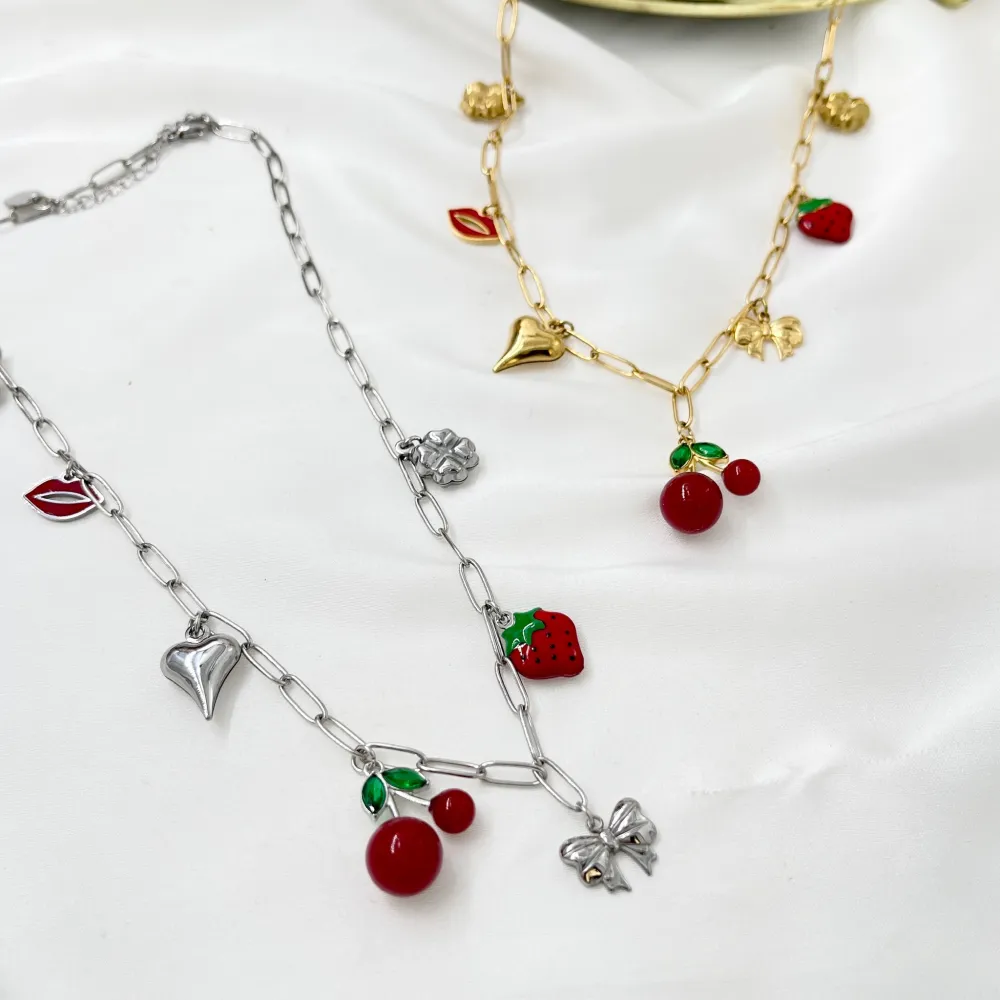 Ciliegia Bocca Cuore-Collana Corta in Acciaio - CAC-103-AA5143N