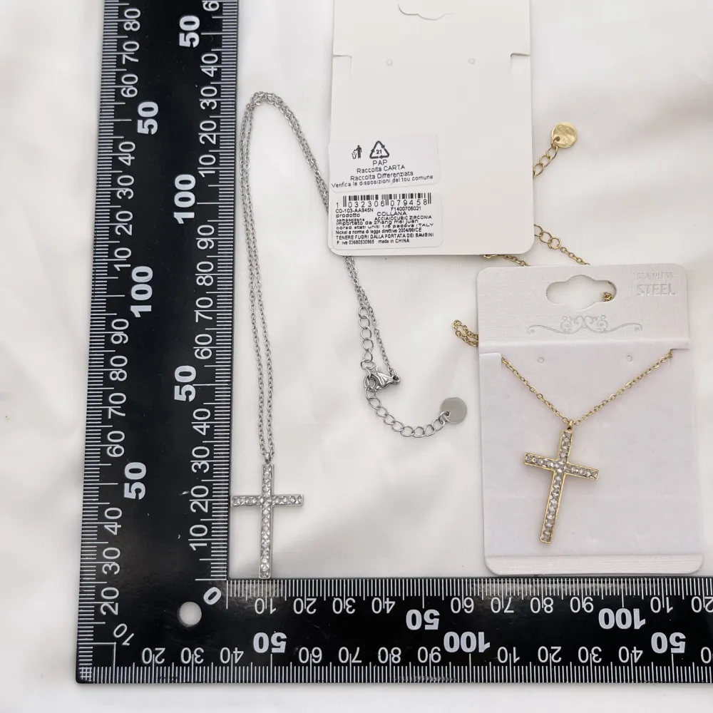 Croce con Zirconia-Collana Corta in Acciaio - CAC-103-AA945N