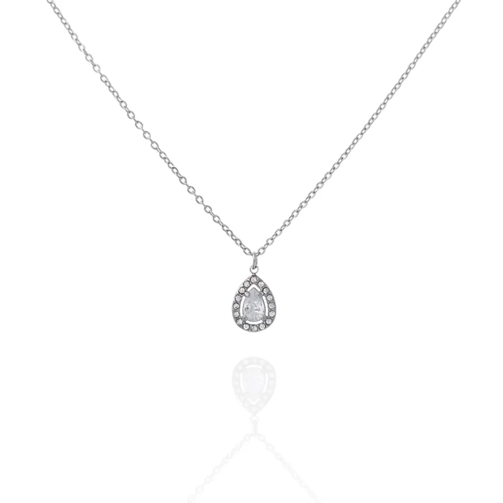 Goccia con Strass-Collana Corta in Acciaio - CAC-103-AA993N