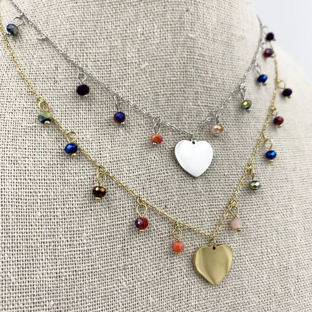 Cuore pendente e cristallo - Collana Acciaio - CAC104-56