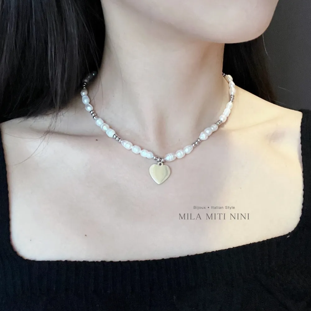 Perla con Stella -Collana Corta in Acciaio - CAC-176-454C