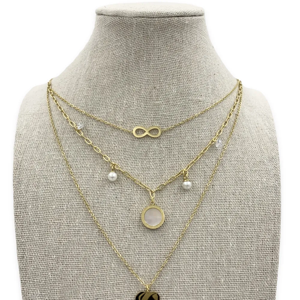 CAC5955-Infinito Tondo e Cuore - Collana Multifilo in Acciaio - CAC413-0122