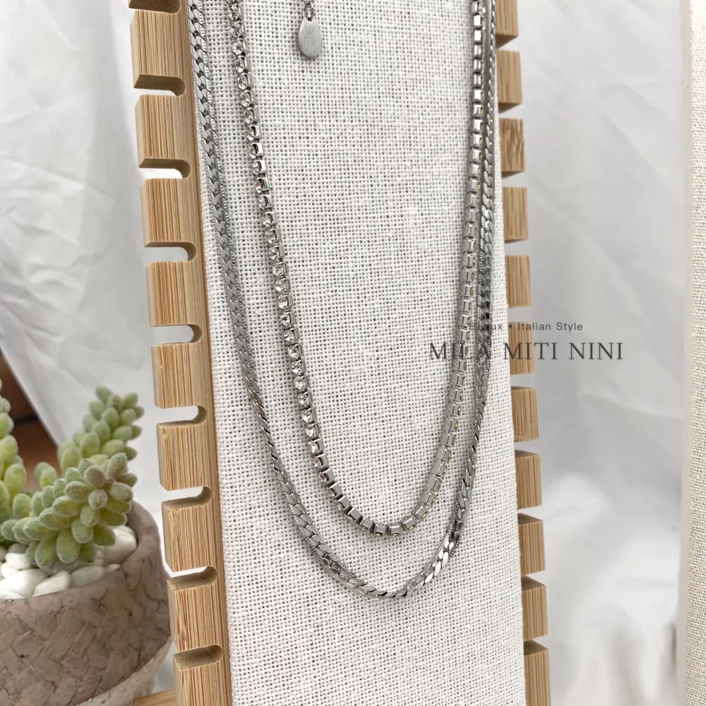 Doppio Serpente con Tennis-Collana Corta in Acciaio - CAC-413-1839