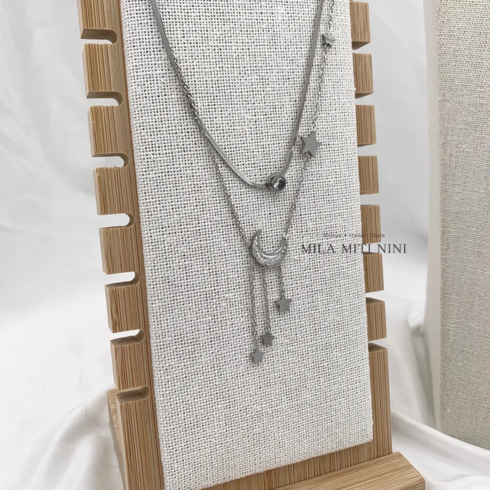 Doppio Luna Stella -Collana Corta in Acciaio - CAC-413-1849