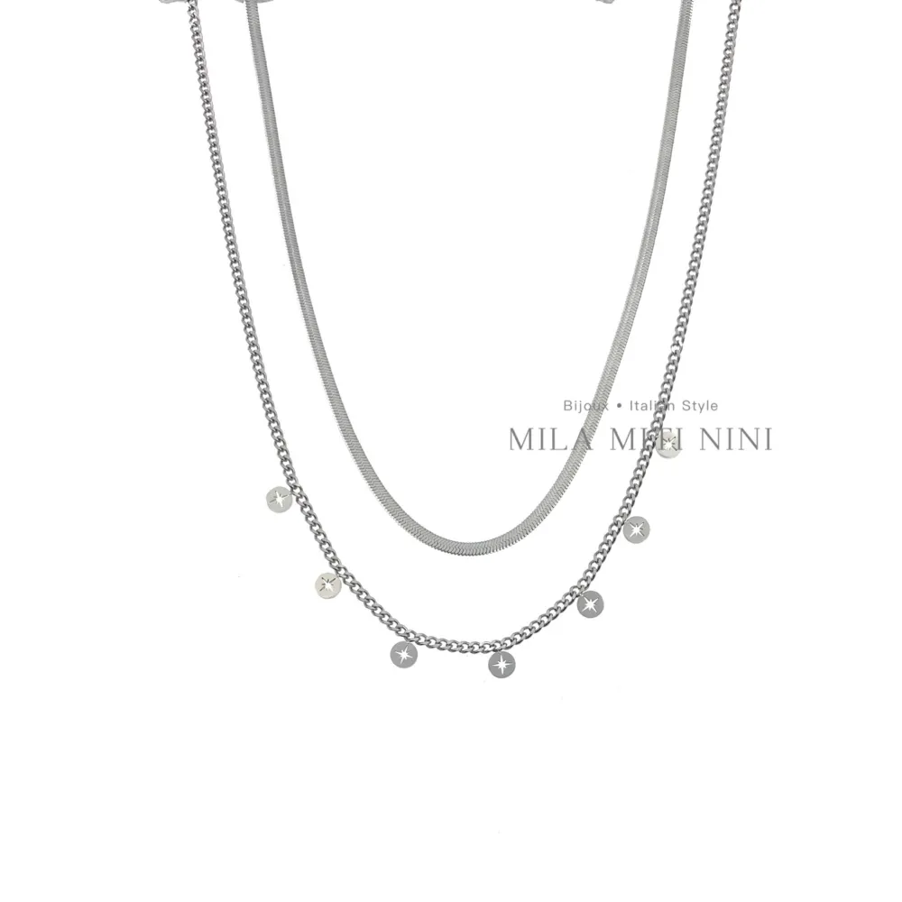 Doppio con Croce Stella-Collana Corta in Acciaio - CAC413-1907