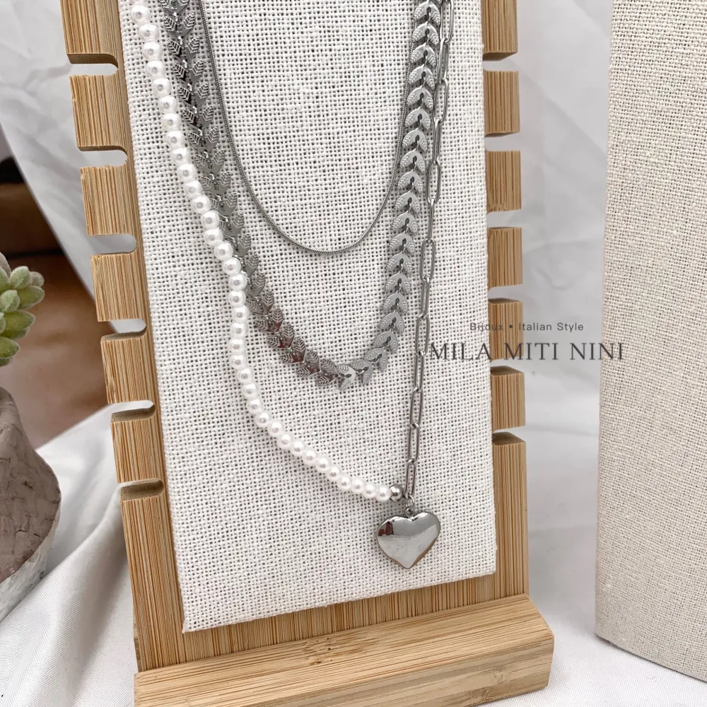 Multifilo Perla Cuore-Collana Corta in Acciaio - CAC-413-1949