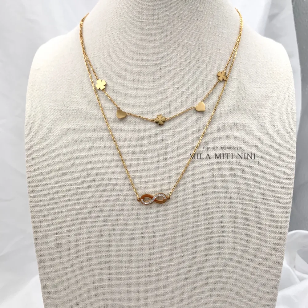 Doppio con Infinito -Collana Corta in Acciaio - CAC-413-1959