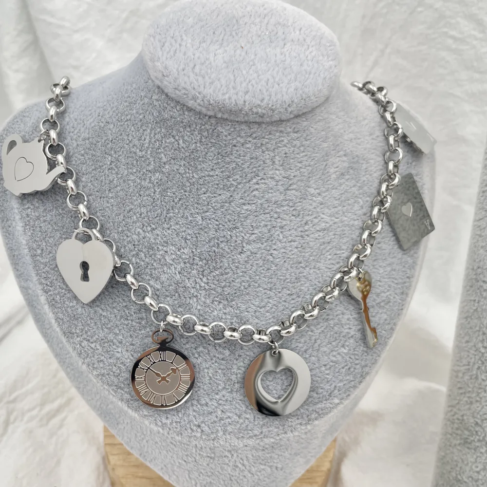 Catena con Ciondoli Teiera -Collana Corta in Acciaio - CAC-413-2086