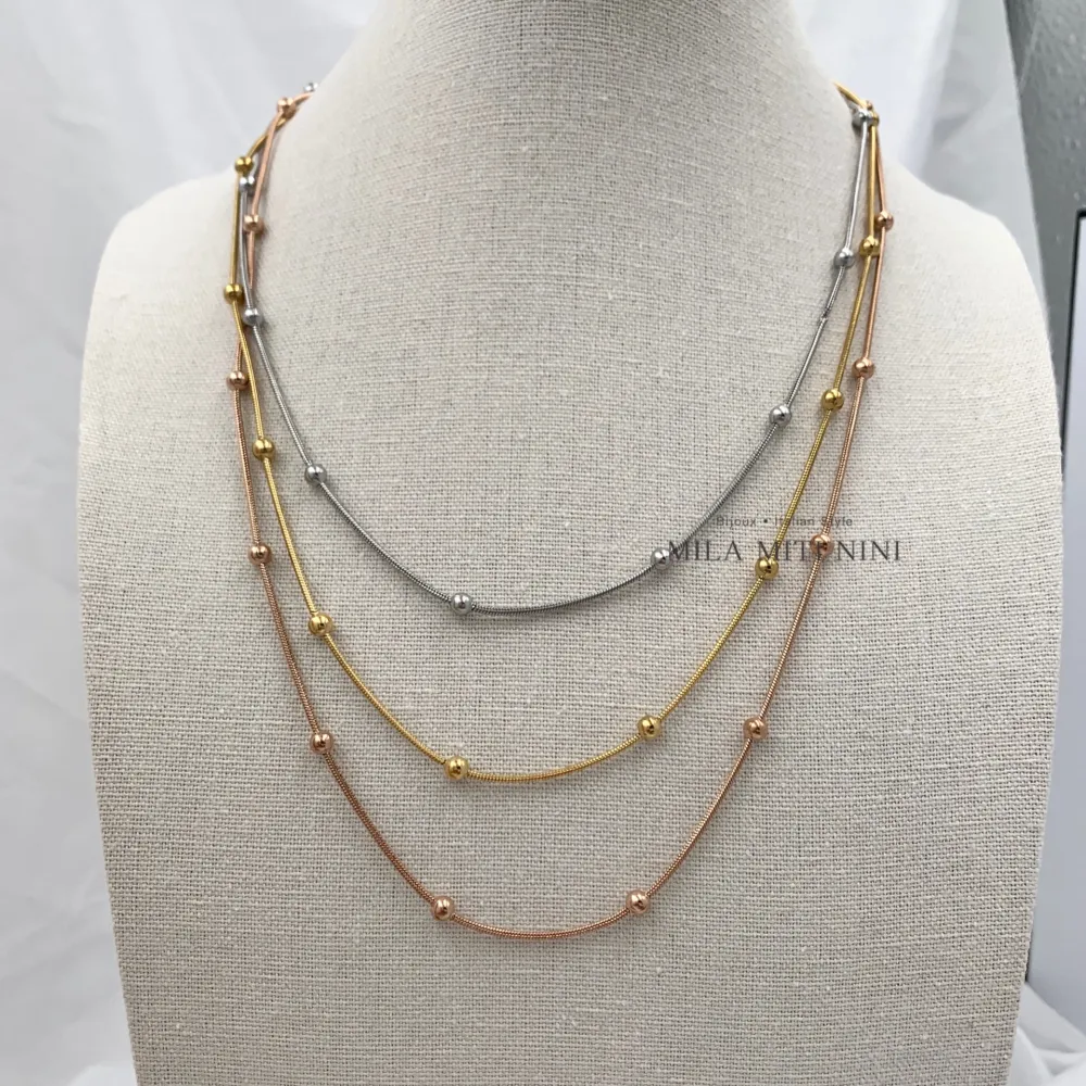 Multifilo Catena con Pallina -Collana Corta in Acciaio - CAC-413-2136