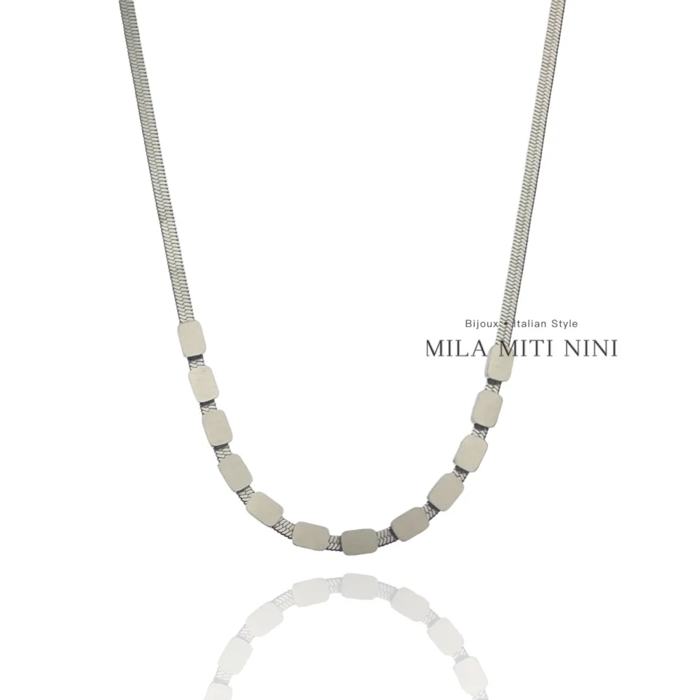 Rettangolino-Collana Corta in Acciaio - CAC-413-2145 -2146