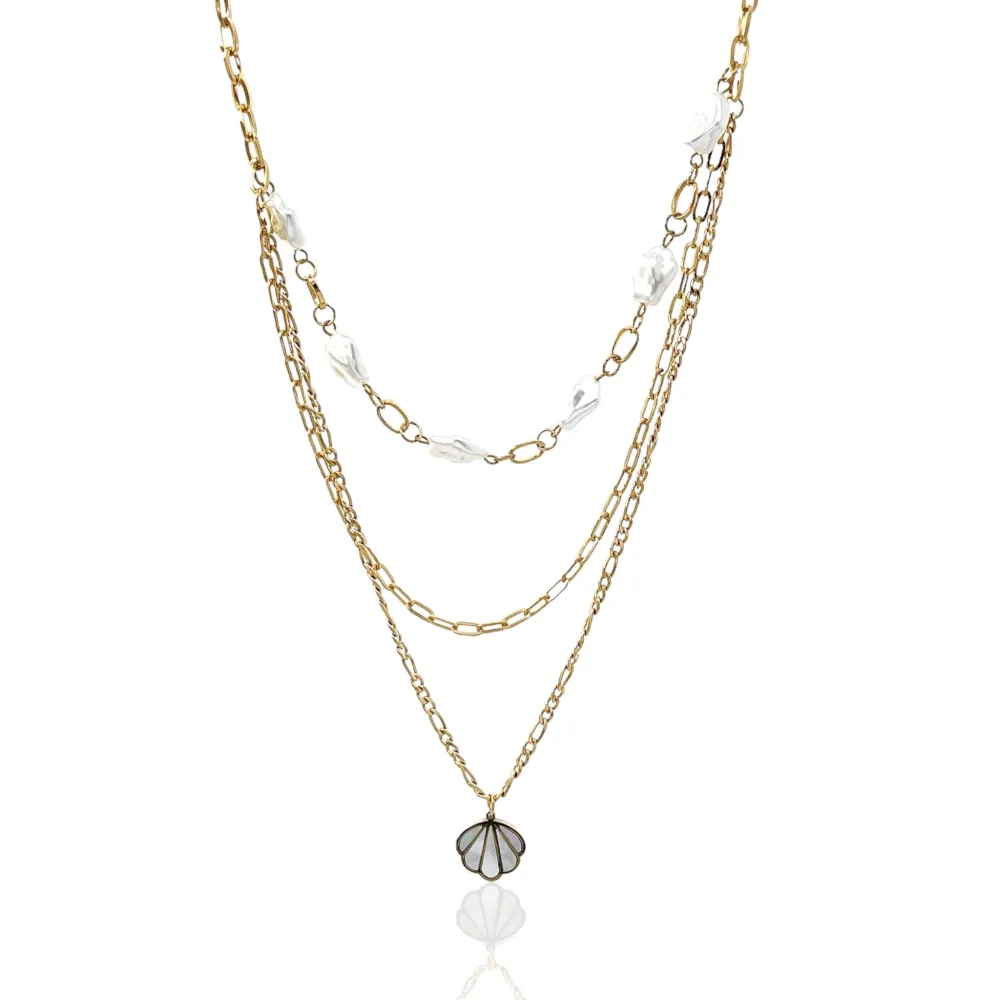 Multifili con Perla e Conchiglia-Collana Corta in Acciaio - CAC-413-2204