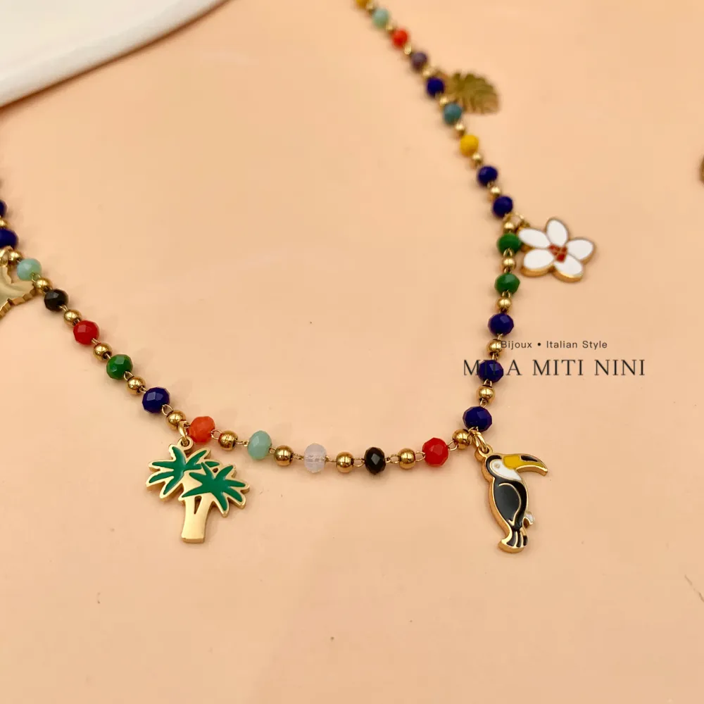 Tropicale Tucano Palma -Collana Corta in Acciaio - CAC-413-2238