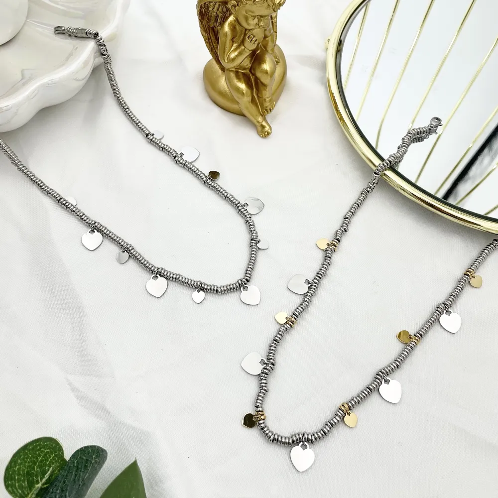 Catena Anellini con Cuore-Collana Corta in Acciaio - CAC-413-2551