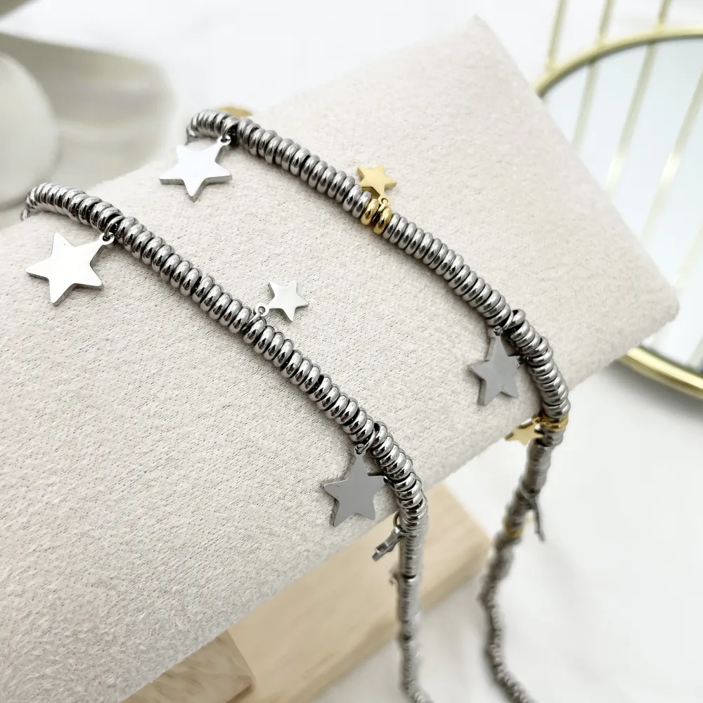 Catena Anellini con Stelle-Collane Corte in Acciaio - CAC-413-2552