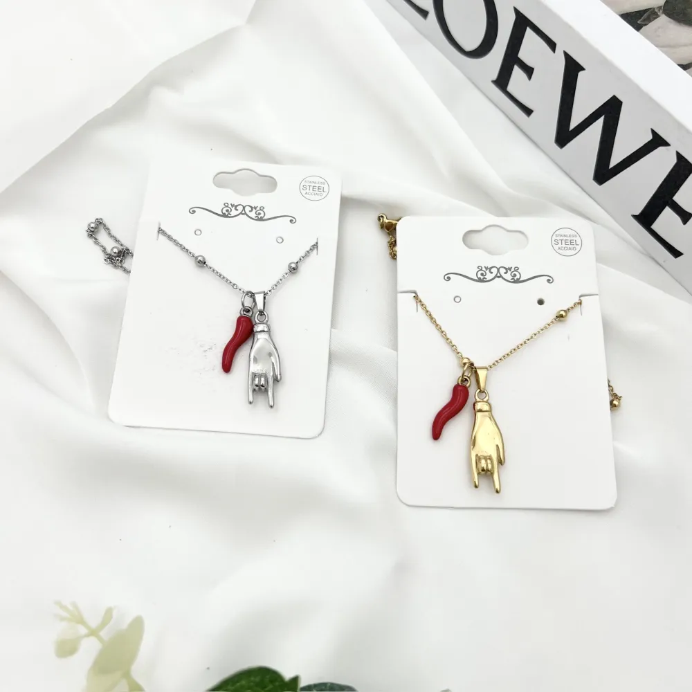 Cornino e Mano-Collana Girocollo in Acciaio - CAC-413-3492