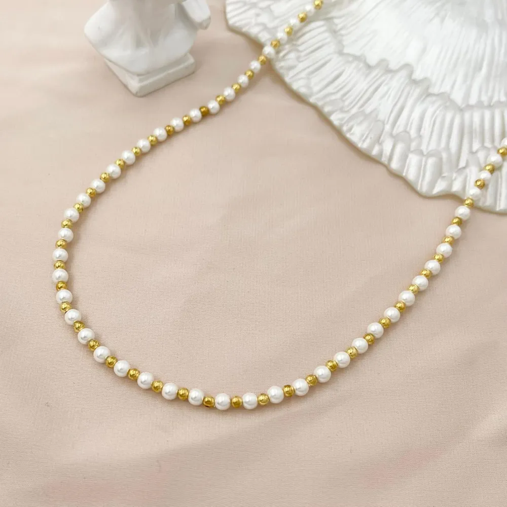 Perla di Conchiglia 4mm-Collana Corta in Acciaio - CAC-415-36