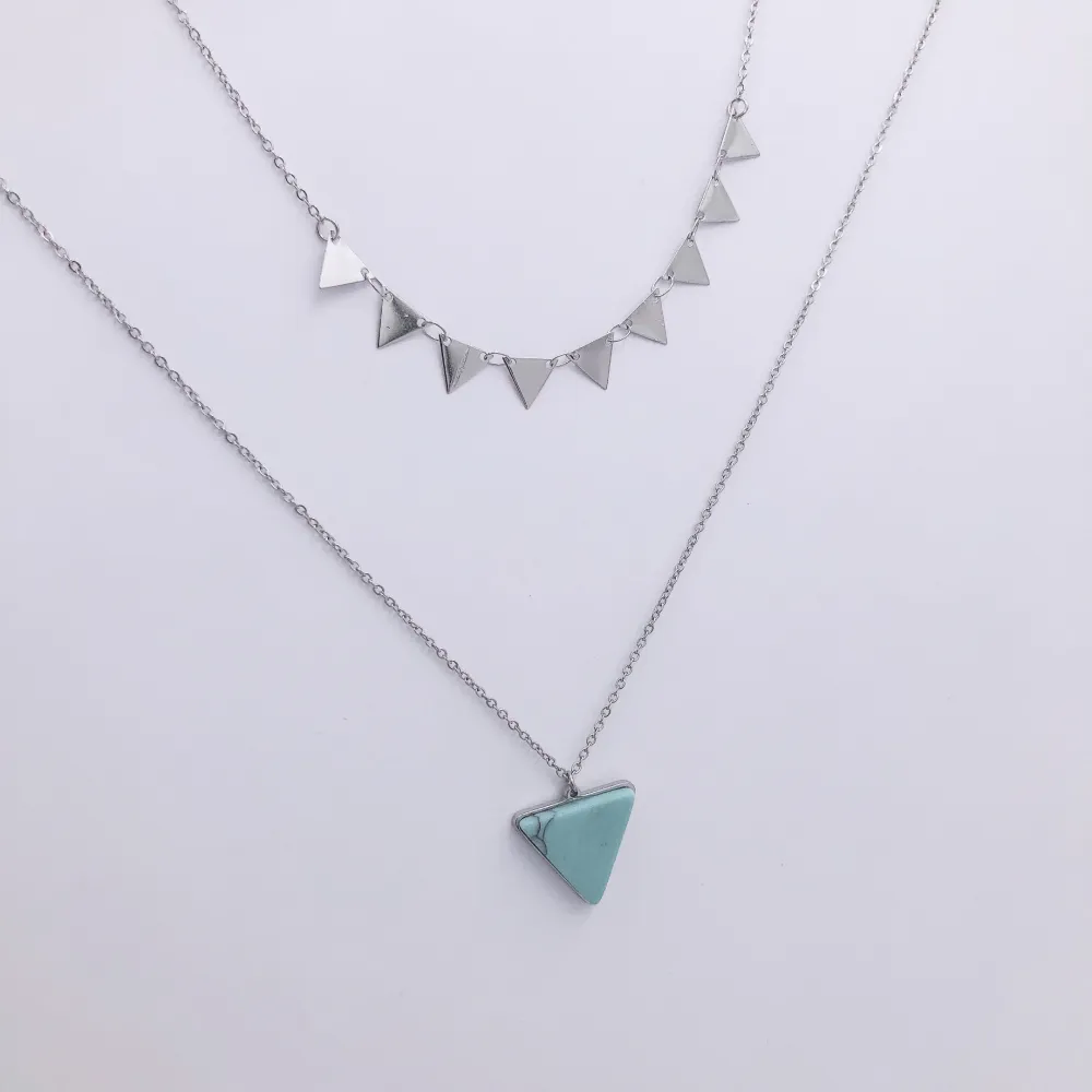 CAC4156-Triangolo- Collana Corta doppio filo in Acciaio - CAC4156-Triangolo- Collana Corta doppio filo in Acciaio