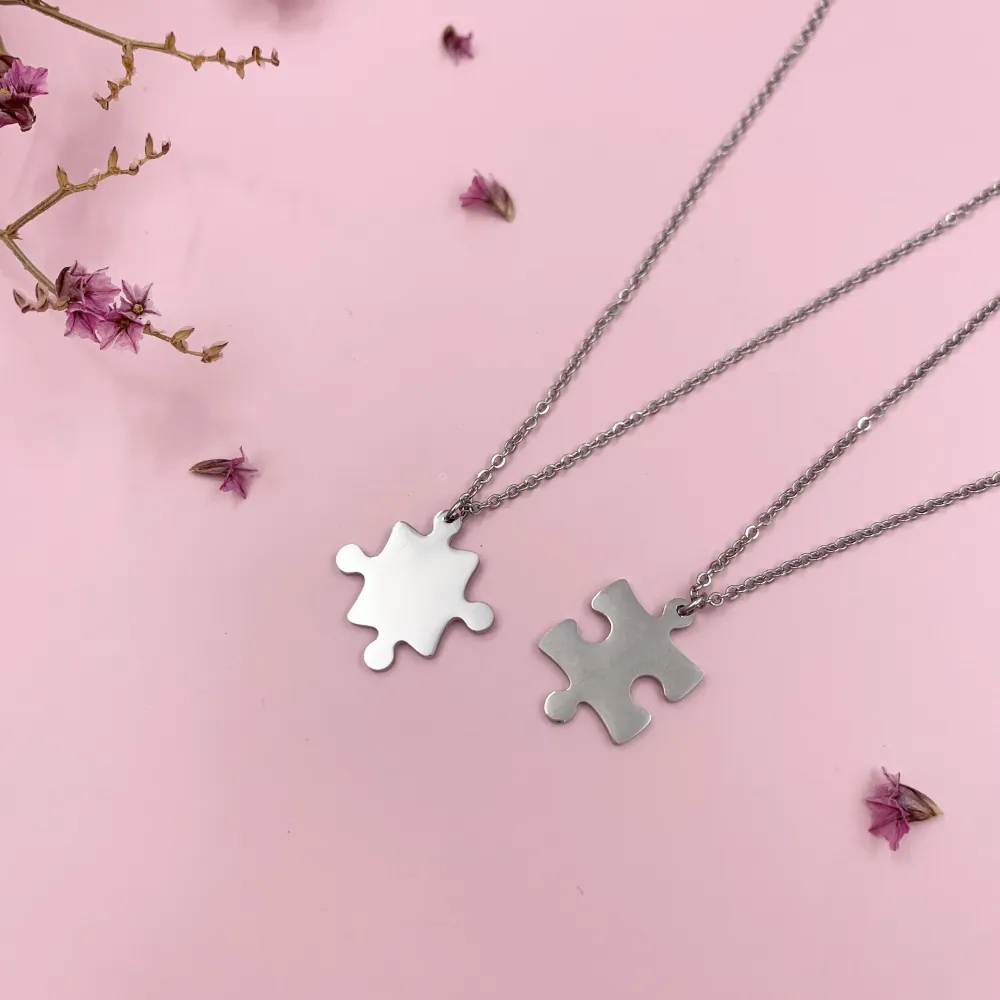 CAC6865-Puzzle Liscio -Collana Coppia Girocollo in Acciaio - CAC6865-Puzzle Liscio -Collana Coppia Girocollo in Acciaio