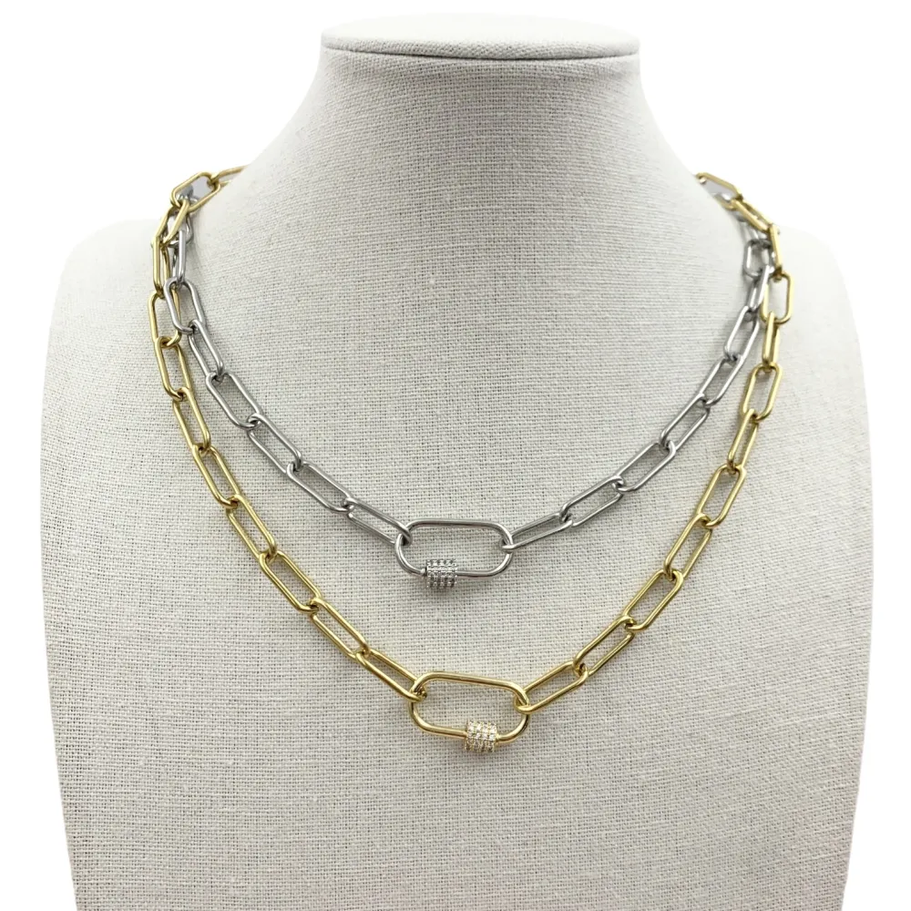 CAC7046-Ovale Zirconia- Collana Corta in Acciaio - CAC7046-Ovale Zirconia- Collana Corta in Acciaio