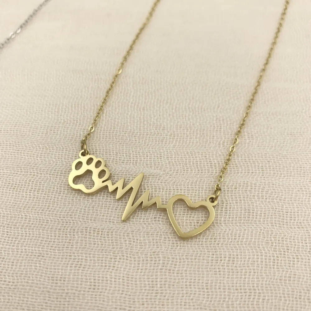 CAC7226-Battito Cuore Zampa- Collana Girocollo in Acciaio - CAC7226-Battito Cuore Zampa- Collana Girocollo in Acciaio