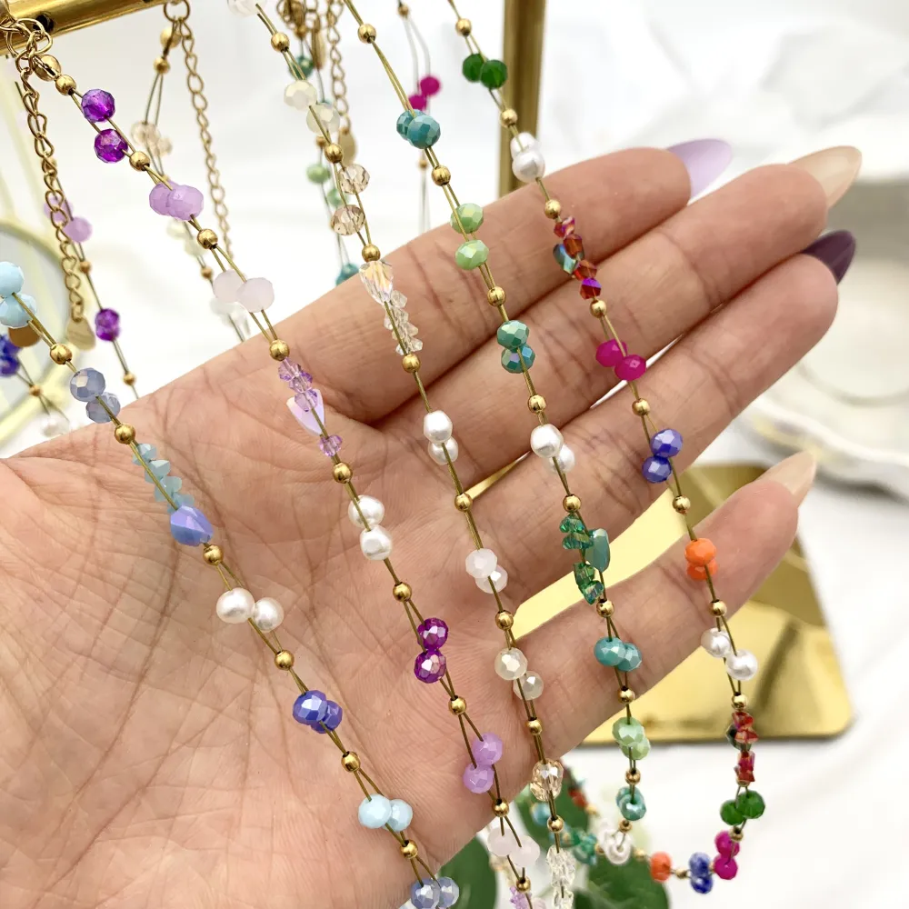 Catena con Perline-Collana Corta in Acciaio - CAC-735-16