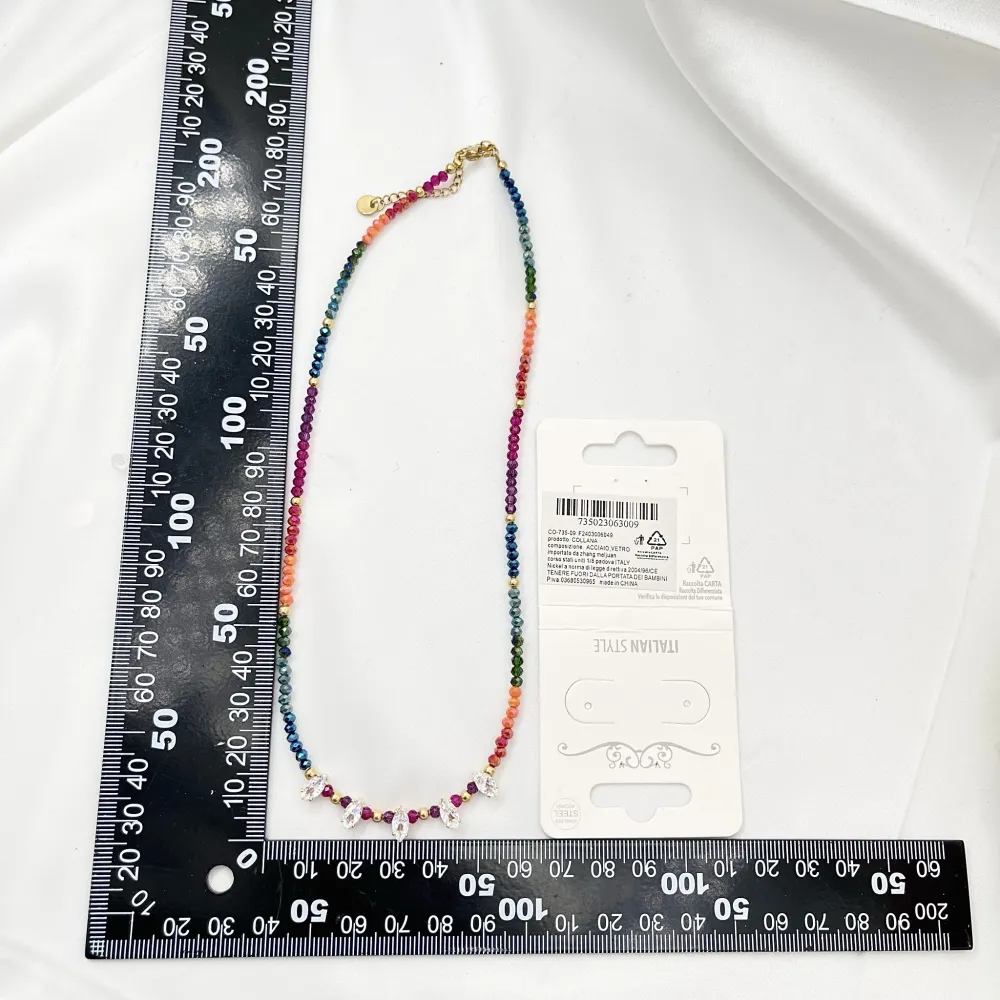 Cristalli con Riso-Collana Corta in Acciaio - CAC-750-09