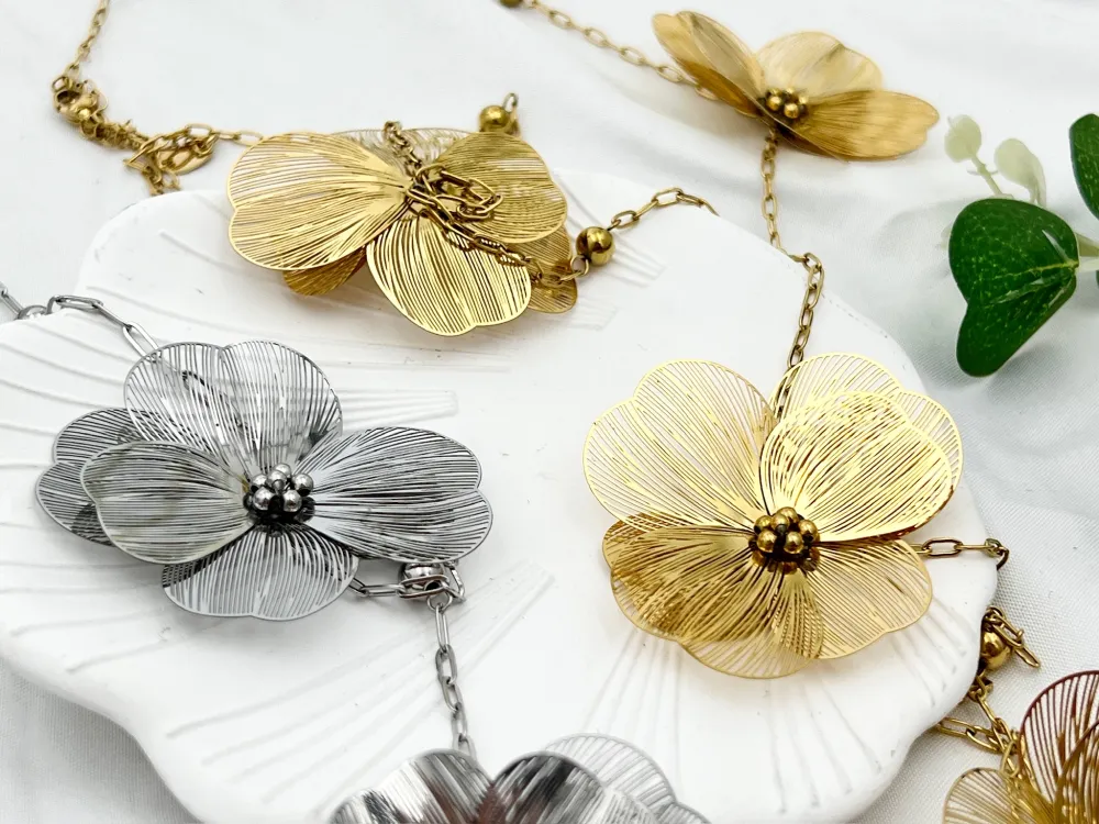 Fiore-Collana Lunga in Acciaio - CAL-732-195