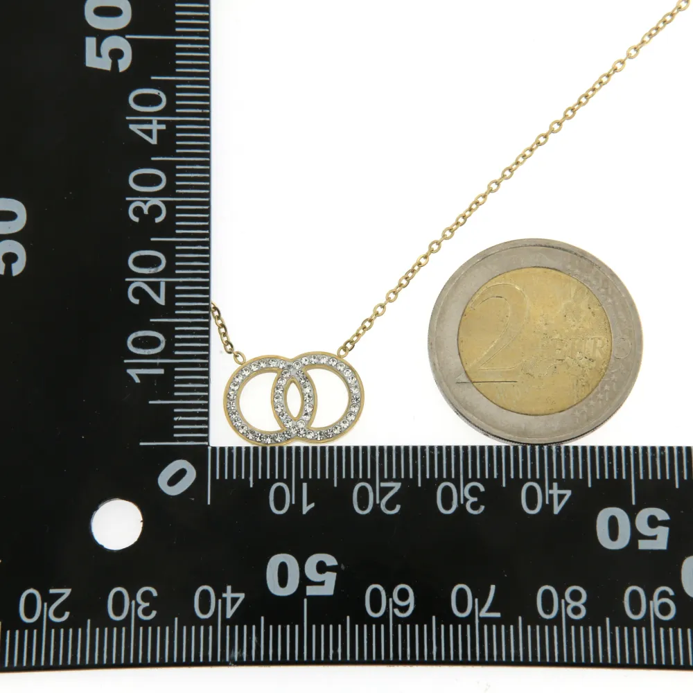 CAS- Doppio Cerchio 4617 - Collana in Acciaio con Strass - CAS- Doppio Cerchio 4617 - Collana in Acciaio con Strass