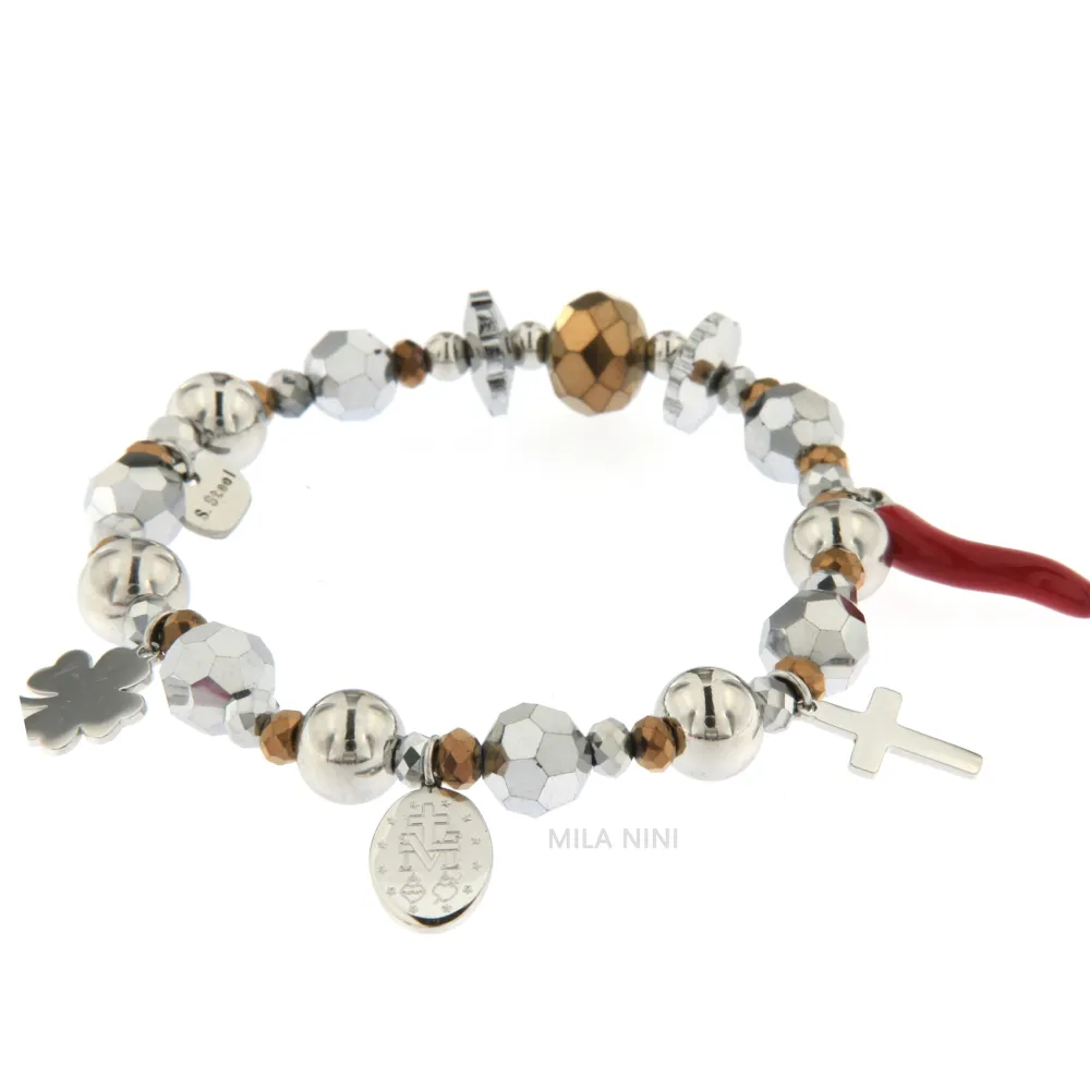 CBAE Croce Cornino - Bracciale Elastico Bracciali Acciaio 1018 - CBAE Croce Cornino - Bracciale Elastico Acciaio 1018