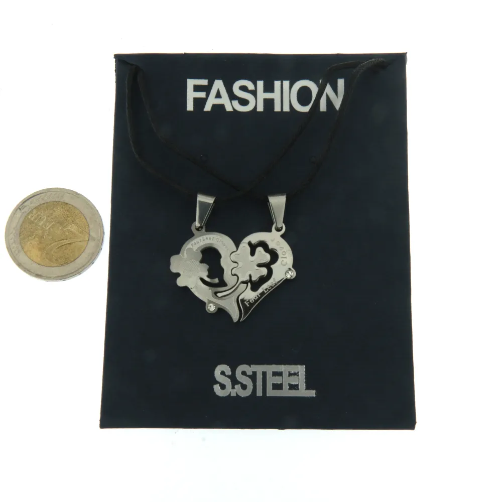 Cuore con Quadrifoglio - Collana Doppia Acciaio - Cuore con Quadrifoglio - Collana Doppia Acciaio