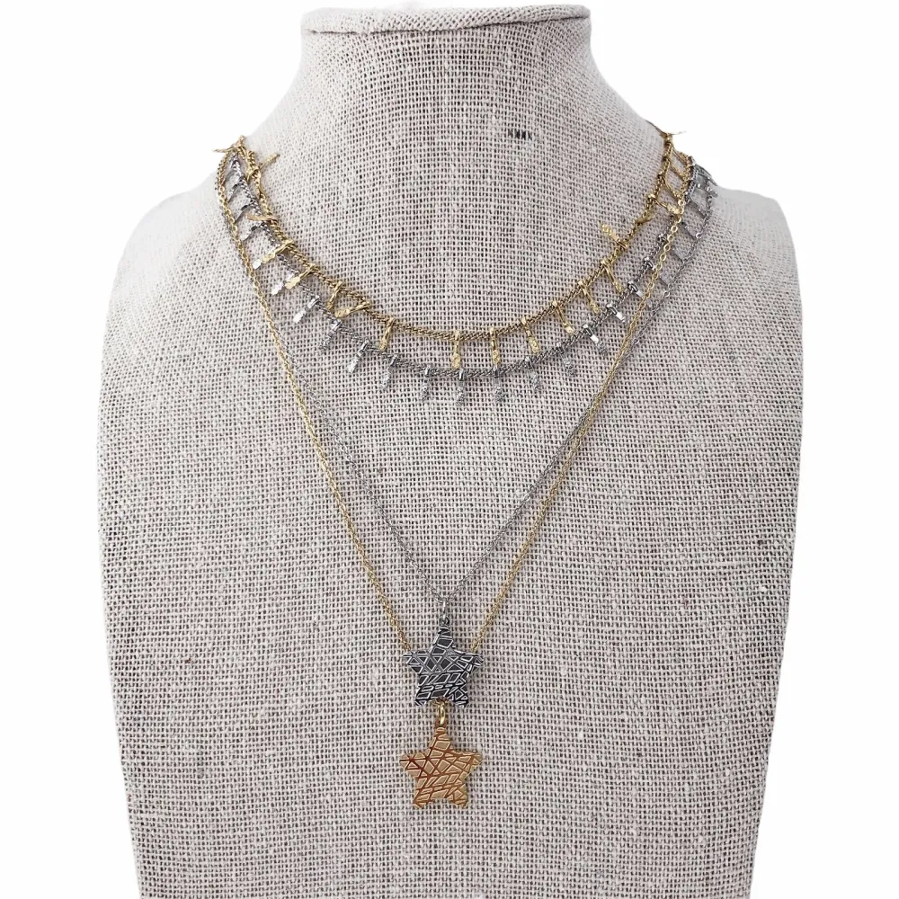 Multifilo collana acciaio - Doppiofilo catena barette e stella  4428  - Collana
