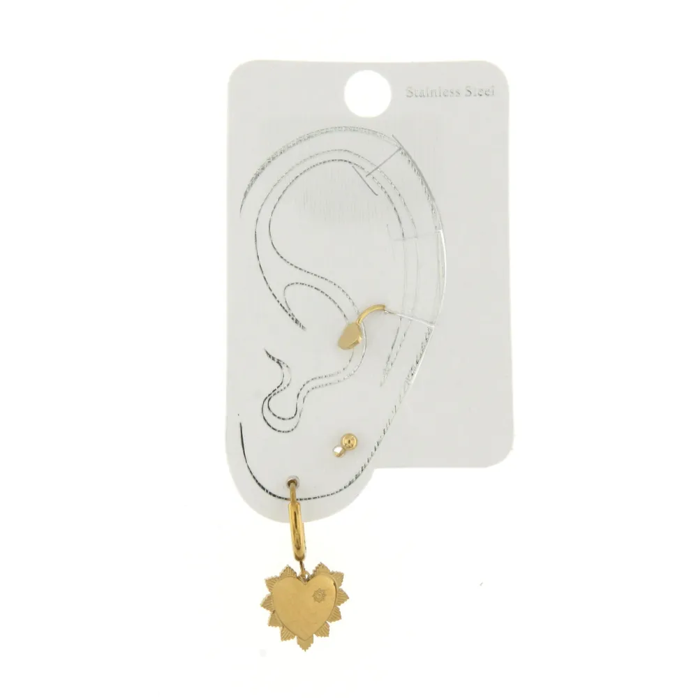 EAK6829-Cuore- Set Earcuff Orecchini in Acciaio - EAK6829-Cuore- Set Earcuff Orecchini in Acciaio
