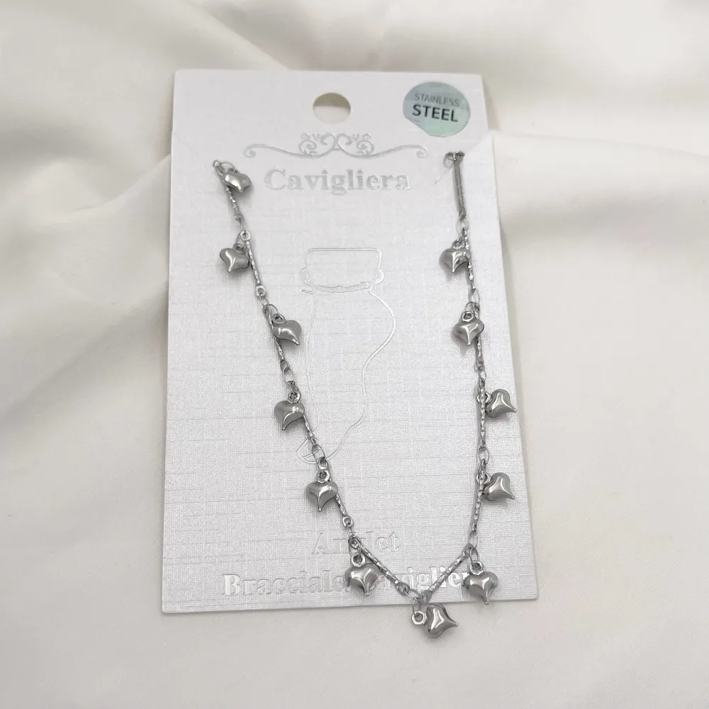 Doppio con Cuori Pendenti-Cavigliera in Acciaio - KAV-413-1274