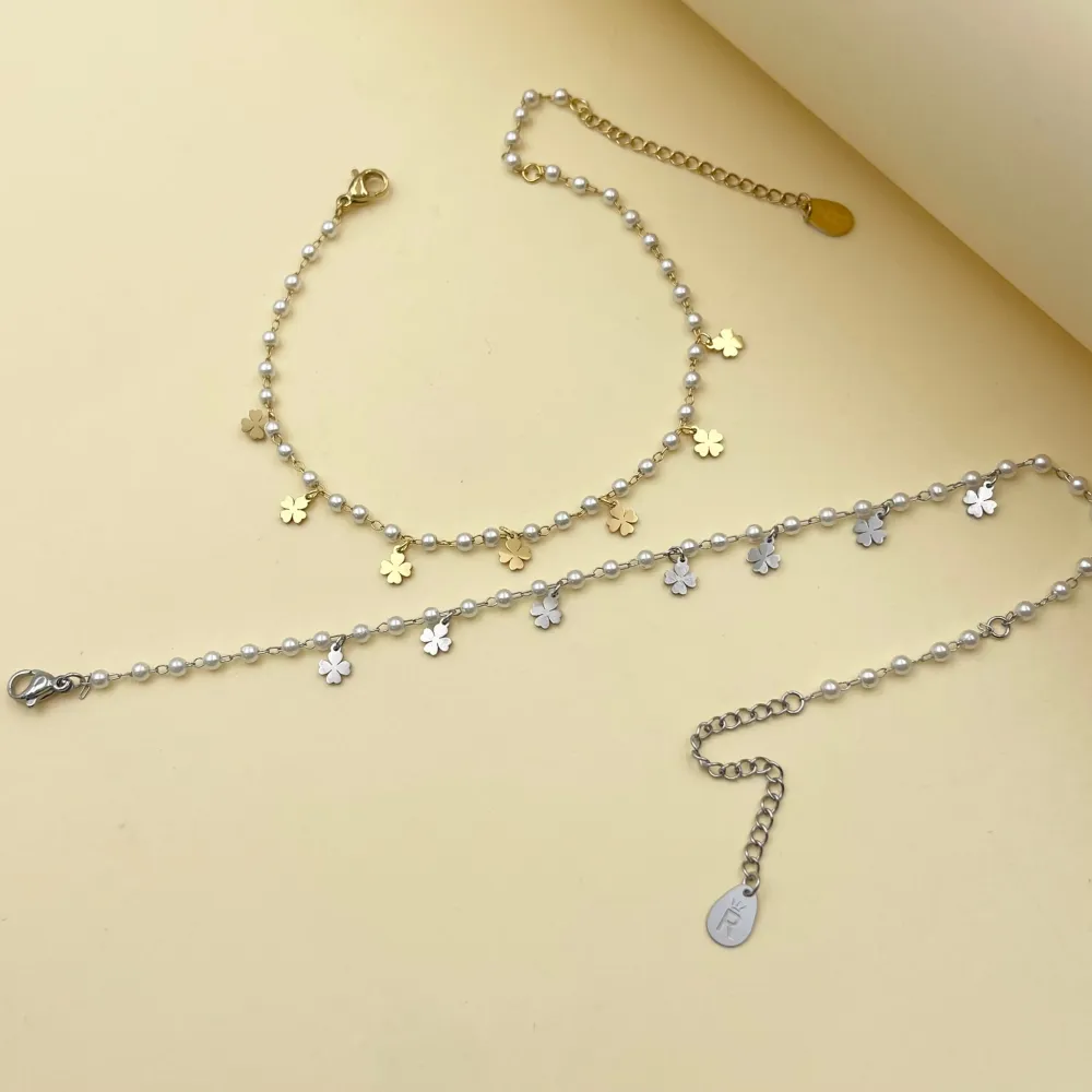 Quadrifoglio Perla-Cavigliera in Acciaio - KAV-413-1716