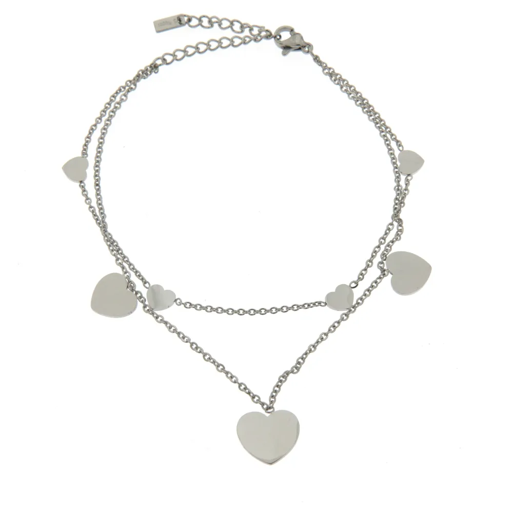 Cuore 3186 - Cavigliera Doppia Catena in Acciaio - KAV-413-63B