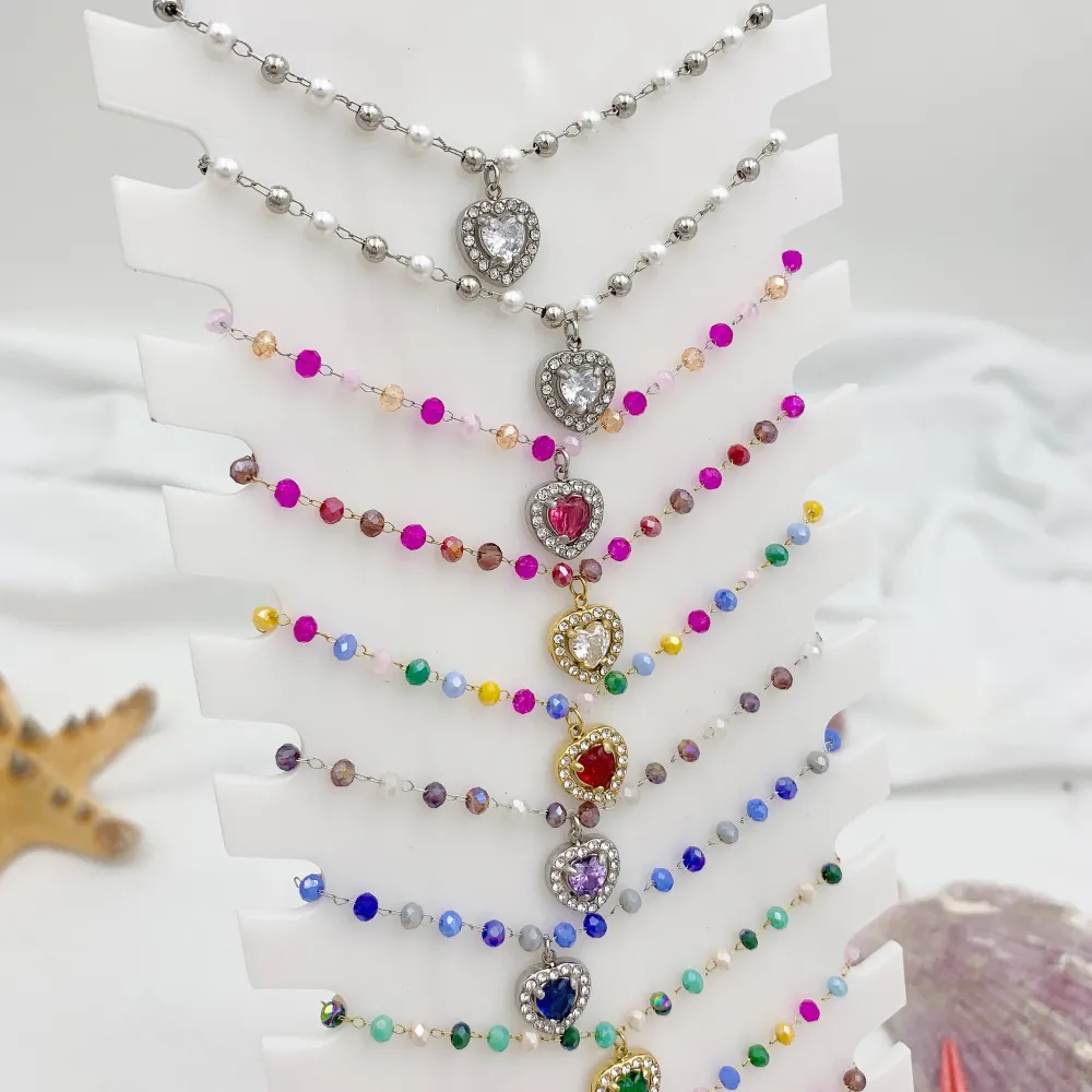 Cristalli con Cuore Pendente-12pz Misti Cavigliere in Acciaio - KPA-103-AA843B