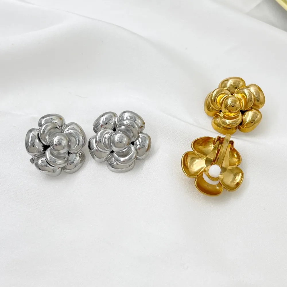 Fiore Rosa -Orecchini a Clip in Acciaio - OAK-1732-359