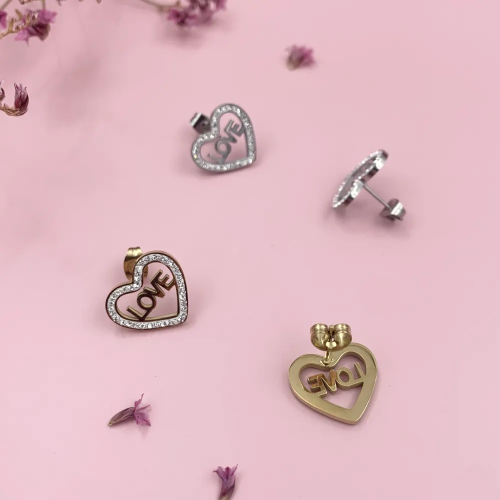 OAL6825-Cuore Love Strass- Orecchini a lobo in Acciaio - OAL6849-Cuore Love Strass- Orecchini a lobo in Acciaio