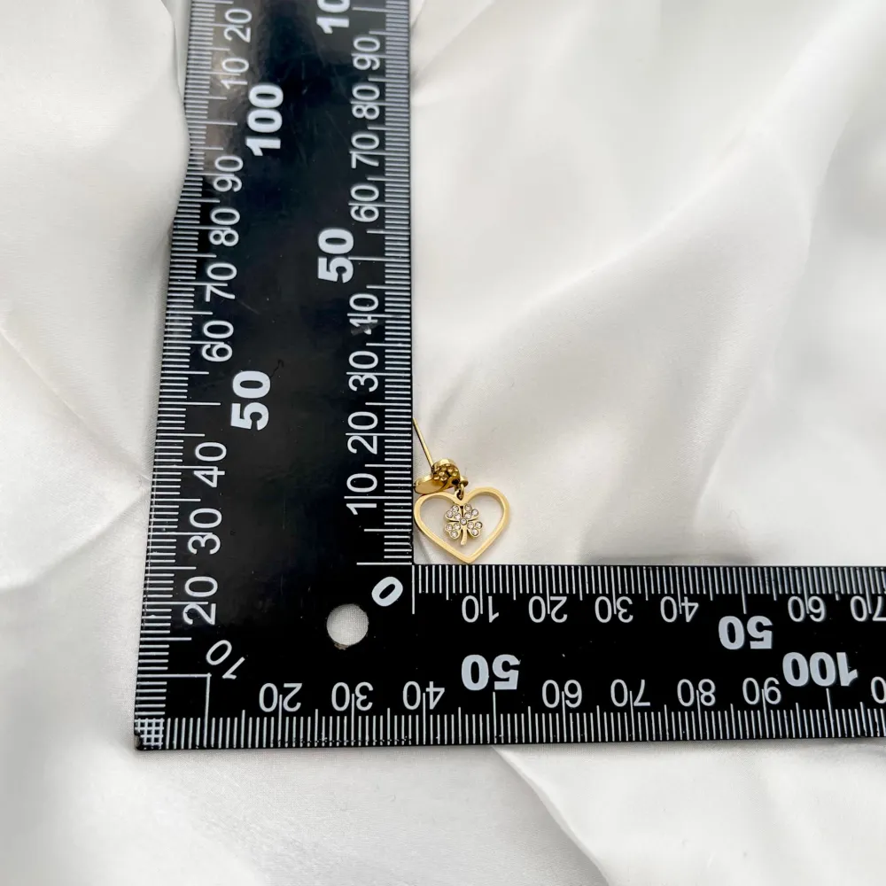 Cuore con Quadrifoglio-Orecchini Pendenti in Acciaio - OAP-103-AA1086E