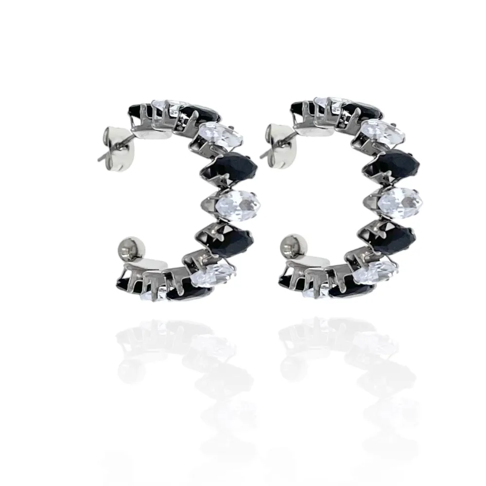 Cerchio con Pietra Colorata -Orecchini in Acciaio - OAP-103-AA1201E