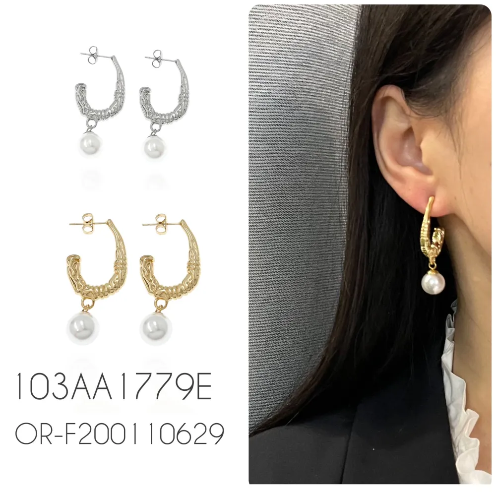 Cerchio Goccia con Perla-Orecchini in Acciaio - OAP-103-AA1279E