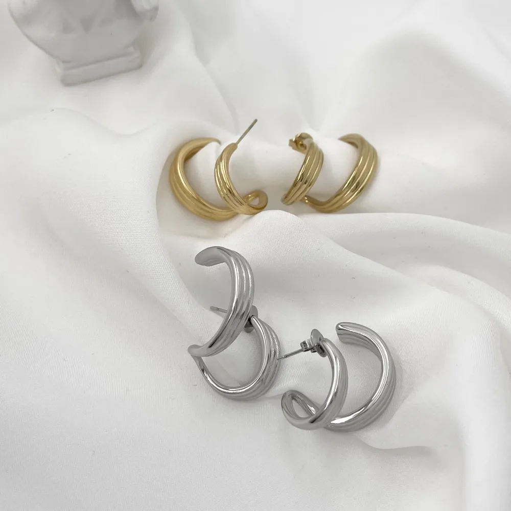 Effetto Doppio Cerchio-Orecchini in Acciaio - OAP-103-AA1358E