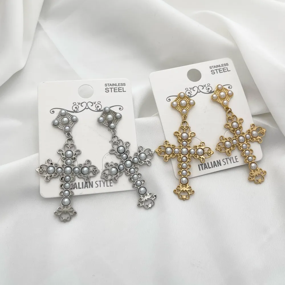Croce con Perla-Orecchini in Acciaio - OAP-103-AA1410E