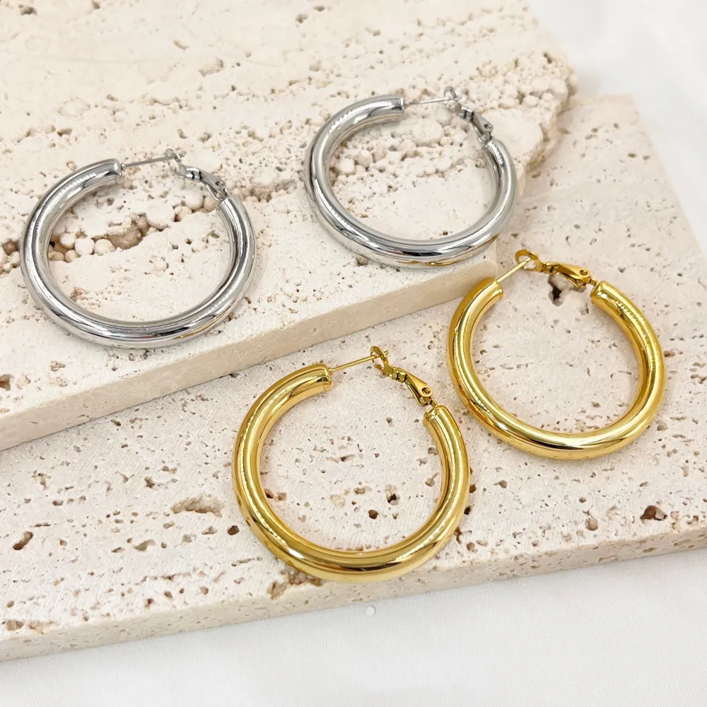 Cerchio Tubo Bombato 5x40mm-Orecchini in Acciaio - OAP-103-AA3682E 5x40mm