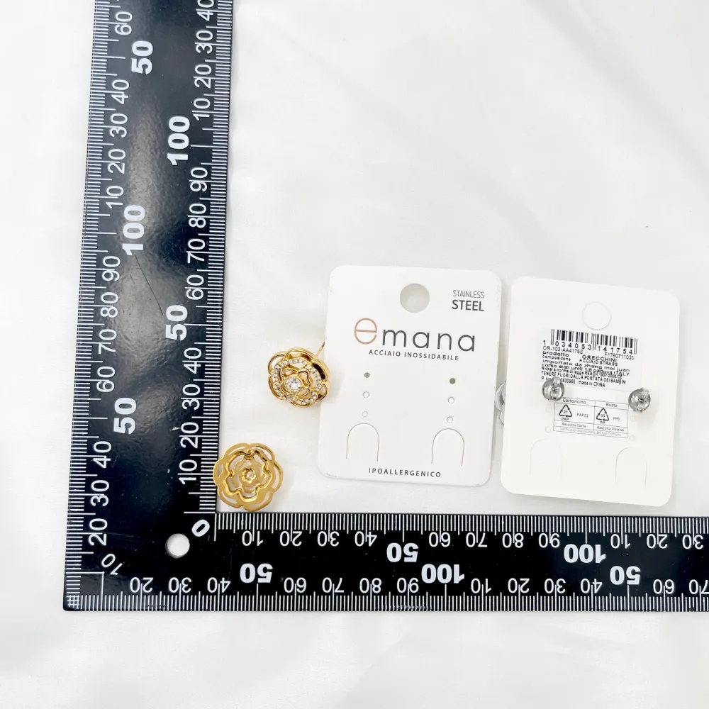 Fiore Rosa con Strass -Orecchini in Acciaio - OAP-103-AA4175E