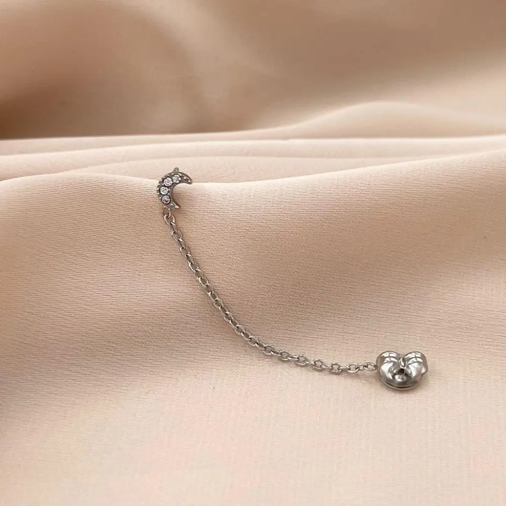 Luna con Zirconia-Orecchini Davanti/Dietro in Acciaio - OAP-103-AA800E