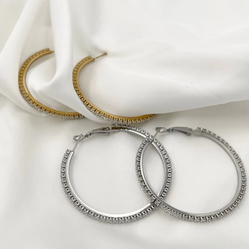 Cerchio 50mm con Zirconia-Orecchini in Acciaio - OAP-413-1077 50mm