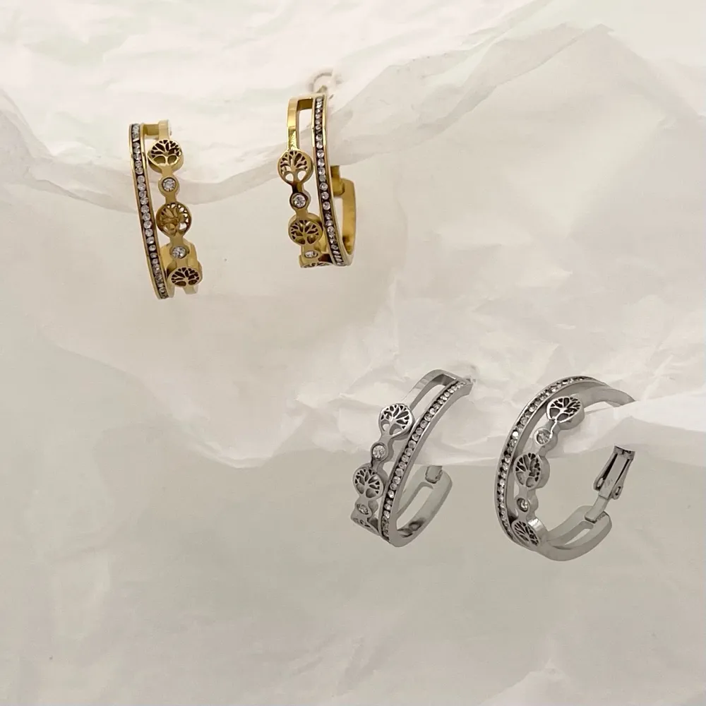 Cerchio con Albero della Vita-Orecchini in Acciaio - OAP-413-1388