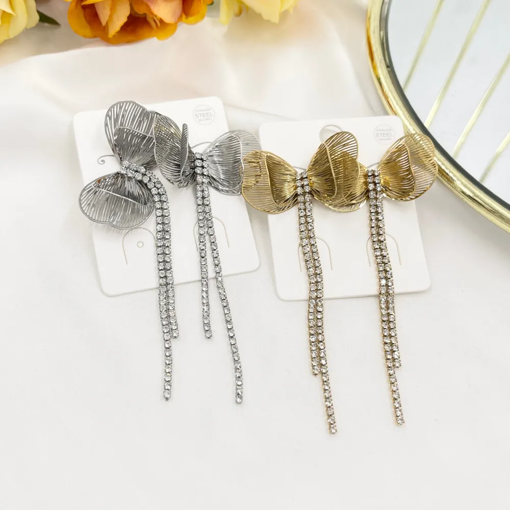 Farfalla con Tennis -Orecchini in Acciaio - OAP-413-2491