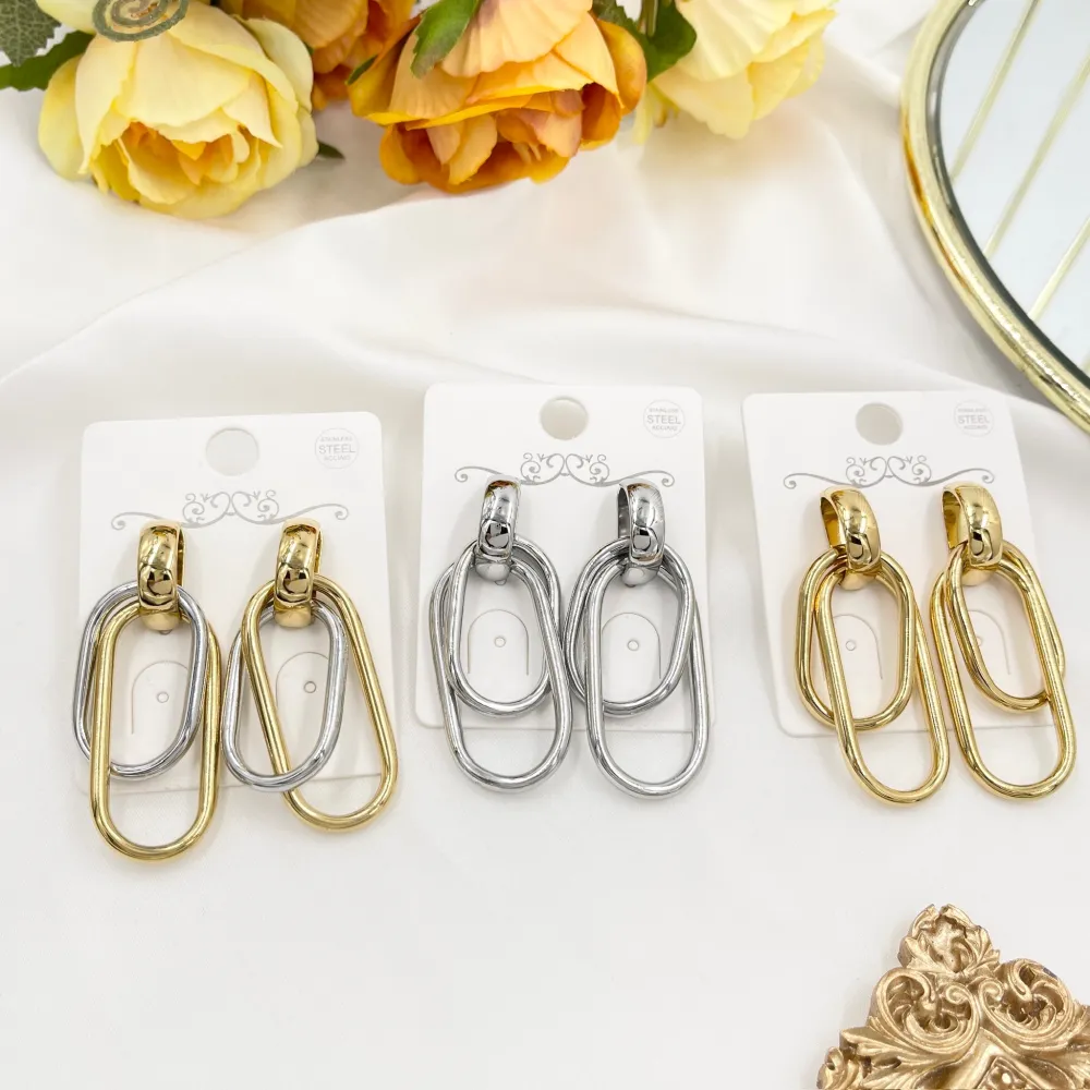 Doppio Ovale -Orecchini in Acciaio - OAP-413-7066